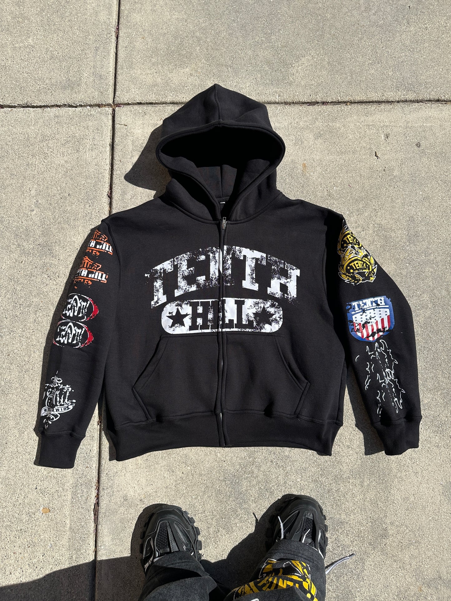 BLACK "PATCHWORK' HOODIE